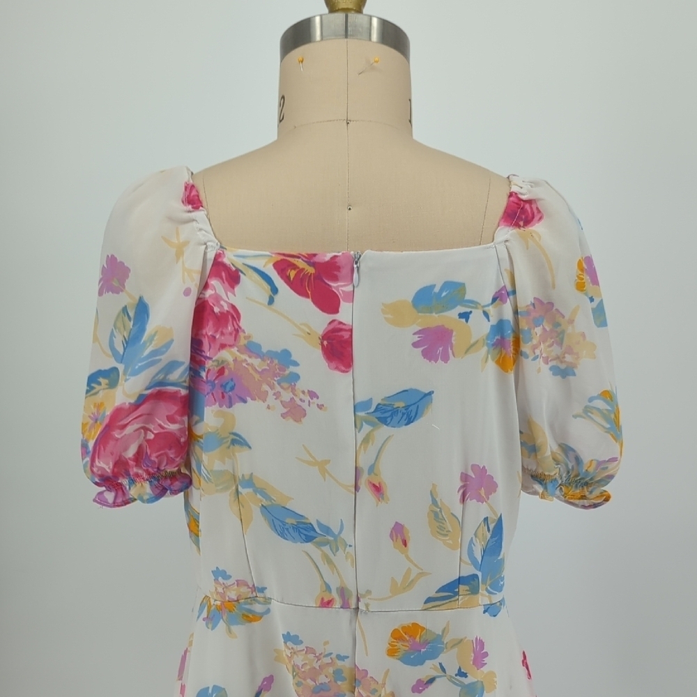 Rare Floral Sweetheart A Line Maxi Dress White Pink XL preppy bohemian summer - Picture 4 of 9